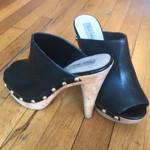 Boho leather and wood clogs